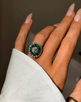 I'VE NEVER MET A FIELD I DIDN'T WANT TO FROLIC IN // MID CENTURY EMERALD AND OLD MINE CUT DOUBLE HALO RING