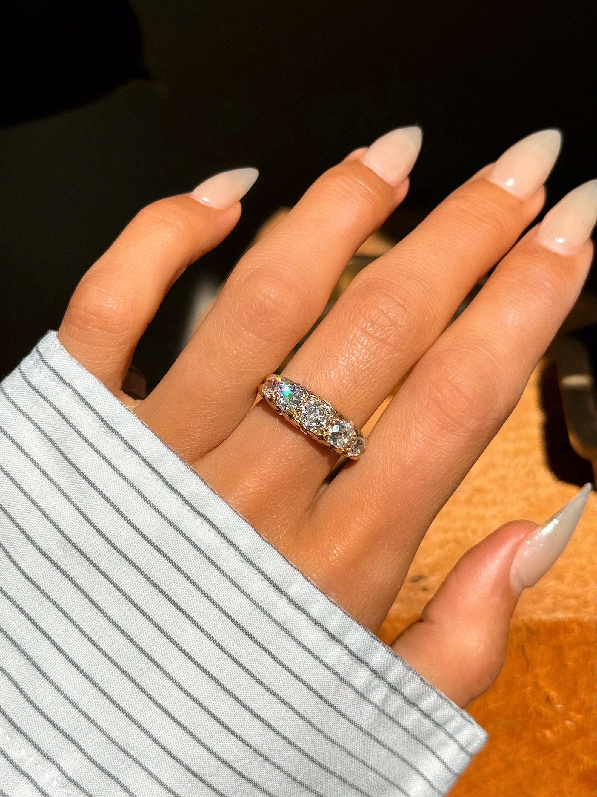 A MOTHER'S LOVE IN FULL // VICTORIAN FIVE STONE OLD MINE CUT DIAMOND BAND