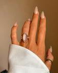 HEAVEN IS TRACING MY FINGERTIPS OVER THE CURVES OF YOUR BACK // ELONGATED MOONSTONE AND DIAMOND ROMANCE RING