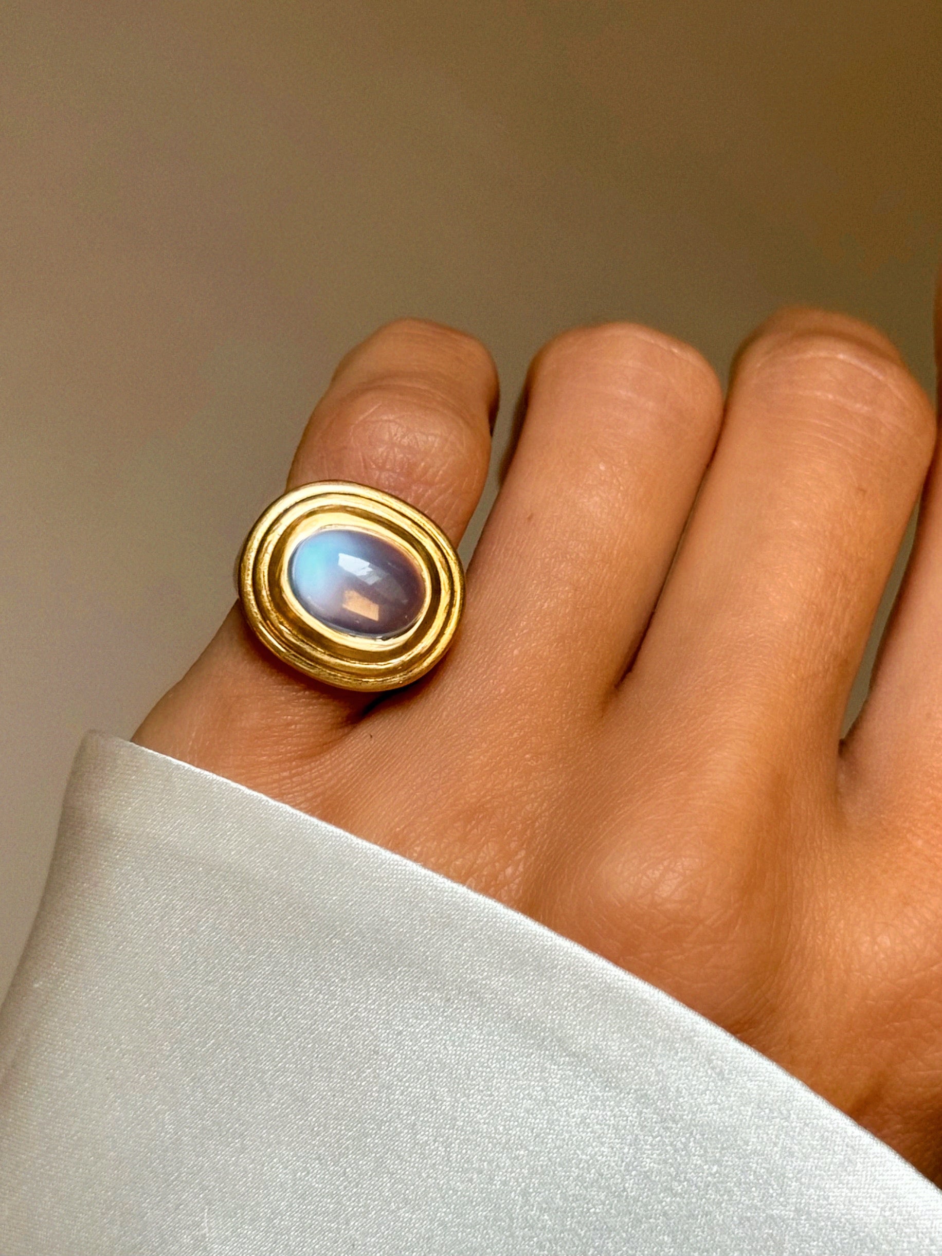 I AM NOT OF THIS WORLD, I HAVE ALWAYS KNOWN THIS TO BE A POWERFUL TRUTH // 22K GOLD MOONSTONE MOUNTAINS AND VALLEYS SIGNET
