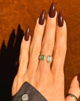 THE SUN ABOVE AND THE GRASS BELOW AND BEING RIGHT WHERE I BELONG // EMERALD AND YELLOW DIAMOND TOI ET MOI BRIDGE RING