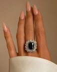 LOVE THE DARKEST PARTS OF ME OR DON'T LOVE ME AT ALL // EDWARDIAN SAPPHIRE AND DIAMOND HALO RING