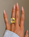 FOLLOW ME TO WHERE THE BLUE MOON DIPS BEHIND THESE GOLDEN MOUNTAINS // BLUE SAPPHIRE MOUNTAIN LANDSCAPE SIGNET RING