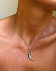 BUILD ME A CASTLE, 40 FEET HIGH // ROSE CUT DIAMOND ENCRUSTED CRESCENT MOON NECKLACE WITH STARS