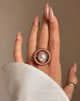 I AM DIVINE I AM PROTECTED // RUBY AND PEARL AND DIAMOND PASPALEY RING