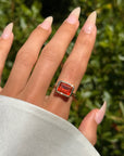 THIS FIRE INSIDE OF ME, YOU COULDN'T HOLD IT IF YOU TRIED // 18K GOLD FIRE OPAL EMERALD CUT RING