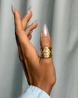 YOU'RE A SUPERNOVA // VINTAGE WIDE GOLD BAND WITH FANCY CUT DIAMONDS