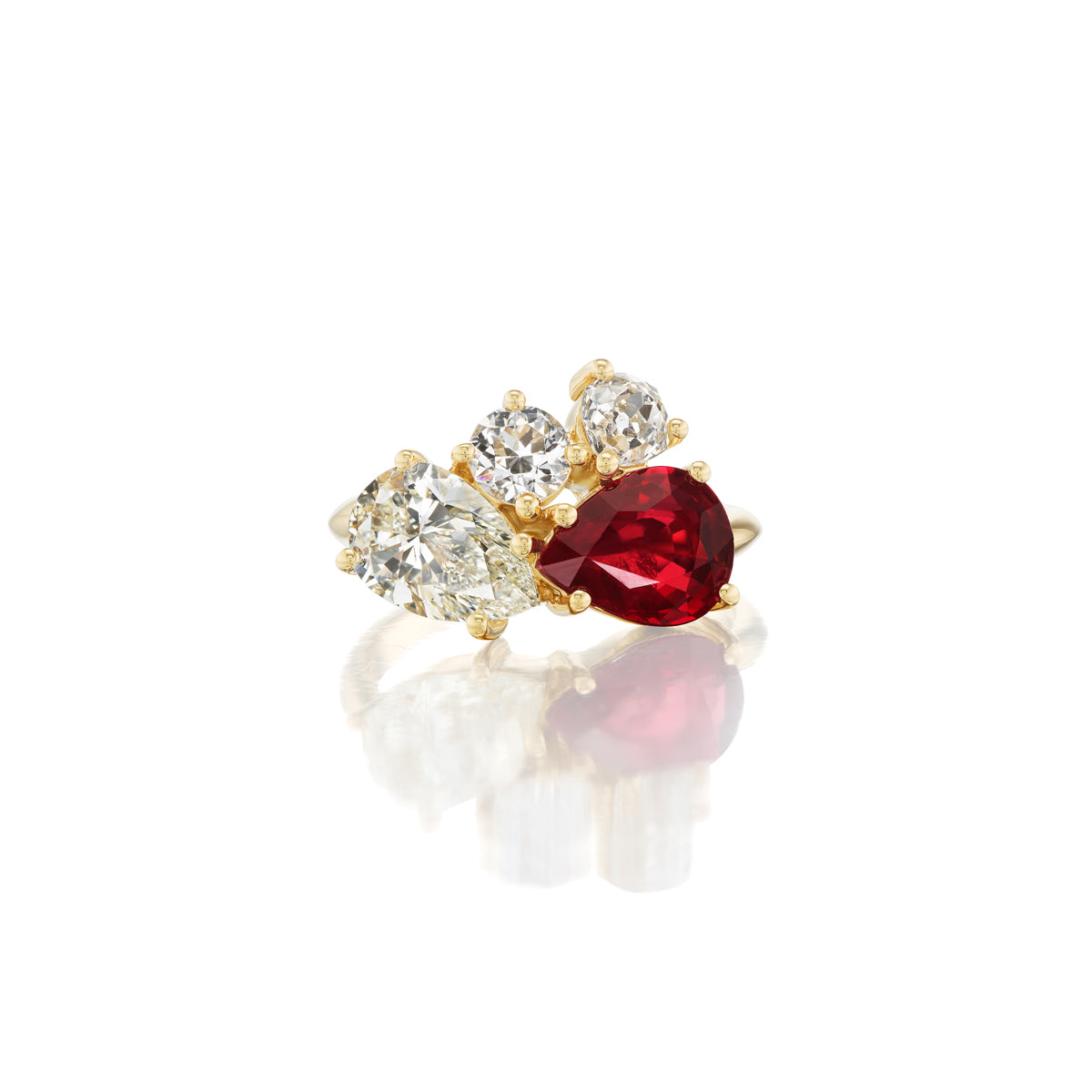 IT'S YOU AND ME AND ALL OF WHAT WE BRING, TOGETHER // ONE OF A KIND RUBY AND DIAMOND PEAR TOI ET MOI WITH DIAMOND BAGGAGE