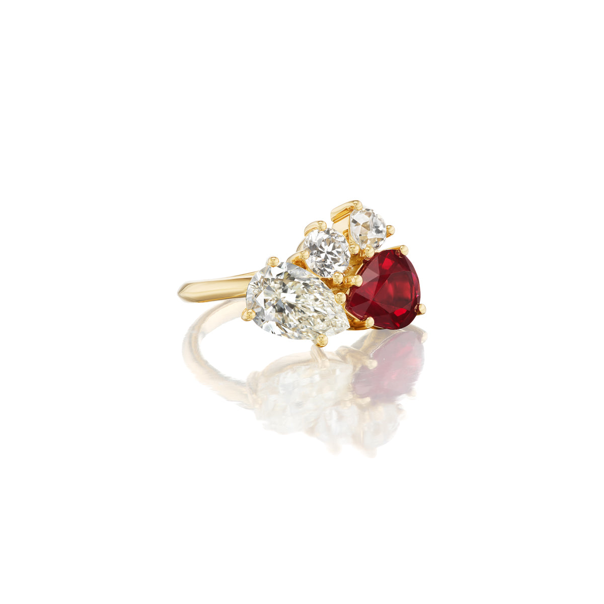 IT'S YOU AND ME AND ALL OF WHAT WE BRING, TOGETHER // ONE OF A KIND RUBY AND DIAMOND PEAR TOI ET MOI WITH DIAMOND BAGGAGE