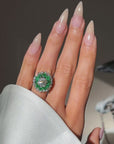 I'VE NEVER MET A FIELD I DIDN'T WANT TO FROLIC IN // MID CENTURY EMERALD AND OLD MINE CUT DOUBLE HALO RING