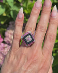 MATCH MY FREAK? HONEY, YOU'RE IN OVER YOUR HEAD // VINTAGE PINK SAPPHIRE AND ONYX POWER RING