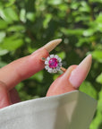 LAY YOUR SWEET HEAD ON MY HEARTBEATS // BURMA NO HEAT RUBY AND DIAMOND HALO RING