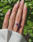 LAY YOUR SWEET HEAD ON MY HEARTBEATS // BURMA NO HEAT RUBY AND DIAMOND HALO RING