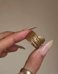 YOU SPIN ME RIGHT ROUND BABY, RIGHT ROUND // TEXTURED 18K GOLD AND DIAMOND BAND SZ 9