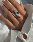 OF GREEN THINGS GROWING UP THROUGH COBBLESTONES, DESPITE IT ALL // BEAUTIFUL ART NOUVEAU GREEN TOURMALINE AND OLD MINE CUT DIAMOND NAVETTE RING