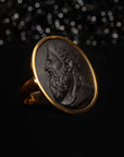 THE FRENCH BLACK LAVA CARVED PORTRAIT RING - The Moonstoned