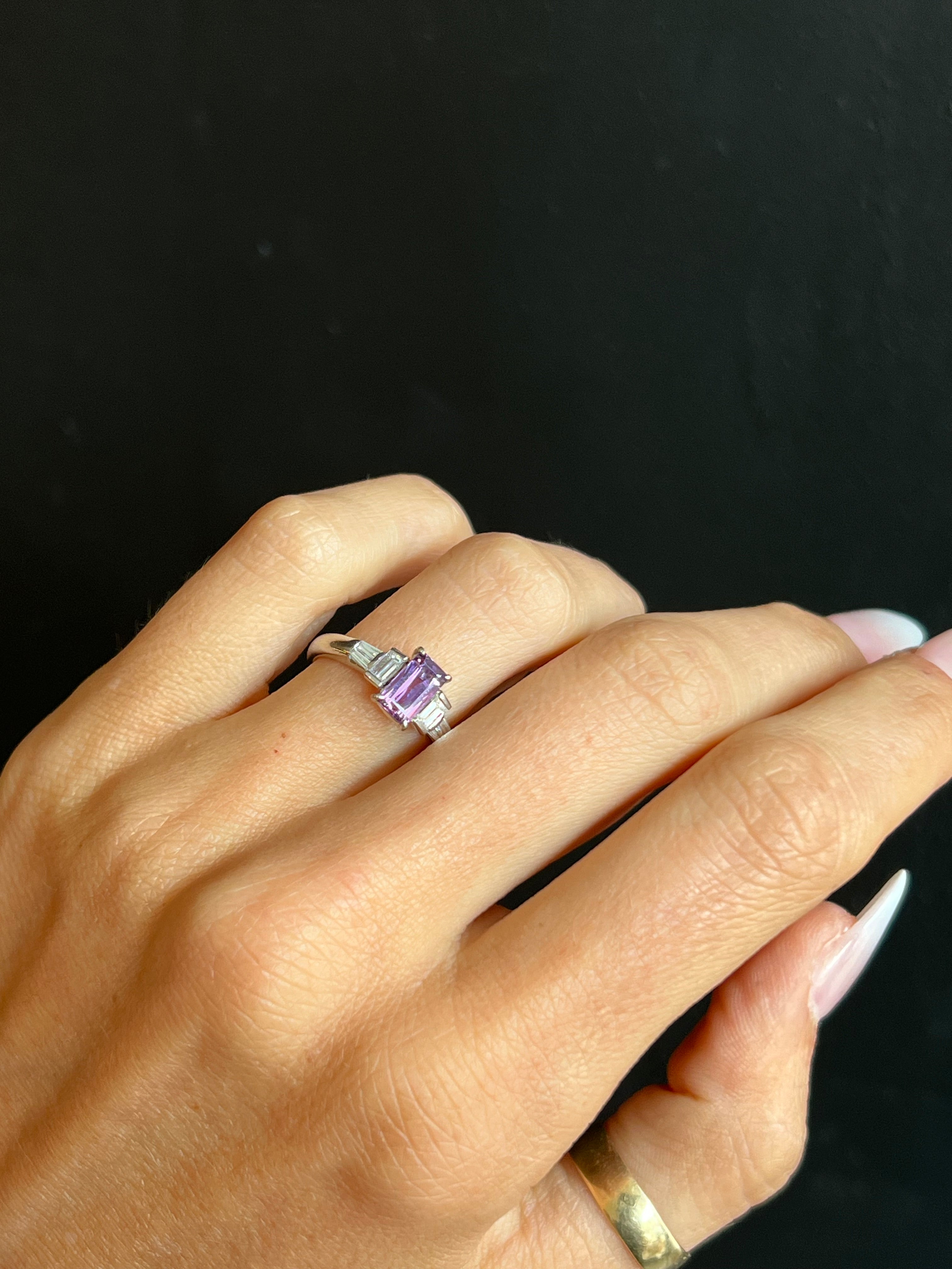 Purple Sapphire Three Stone Ring