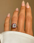 HER NAME WAS FRANCES AND YOU COULD ALWAYS FIND HER AMONGST THE FLOWERS // 2.24CT ASSCHER DIAMOND AND RUBY HALO RING