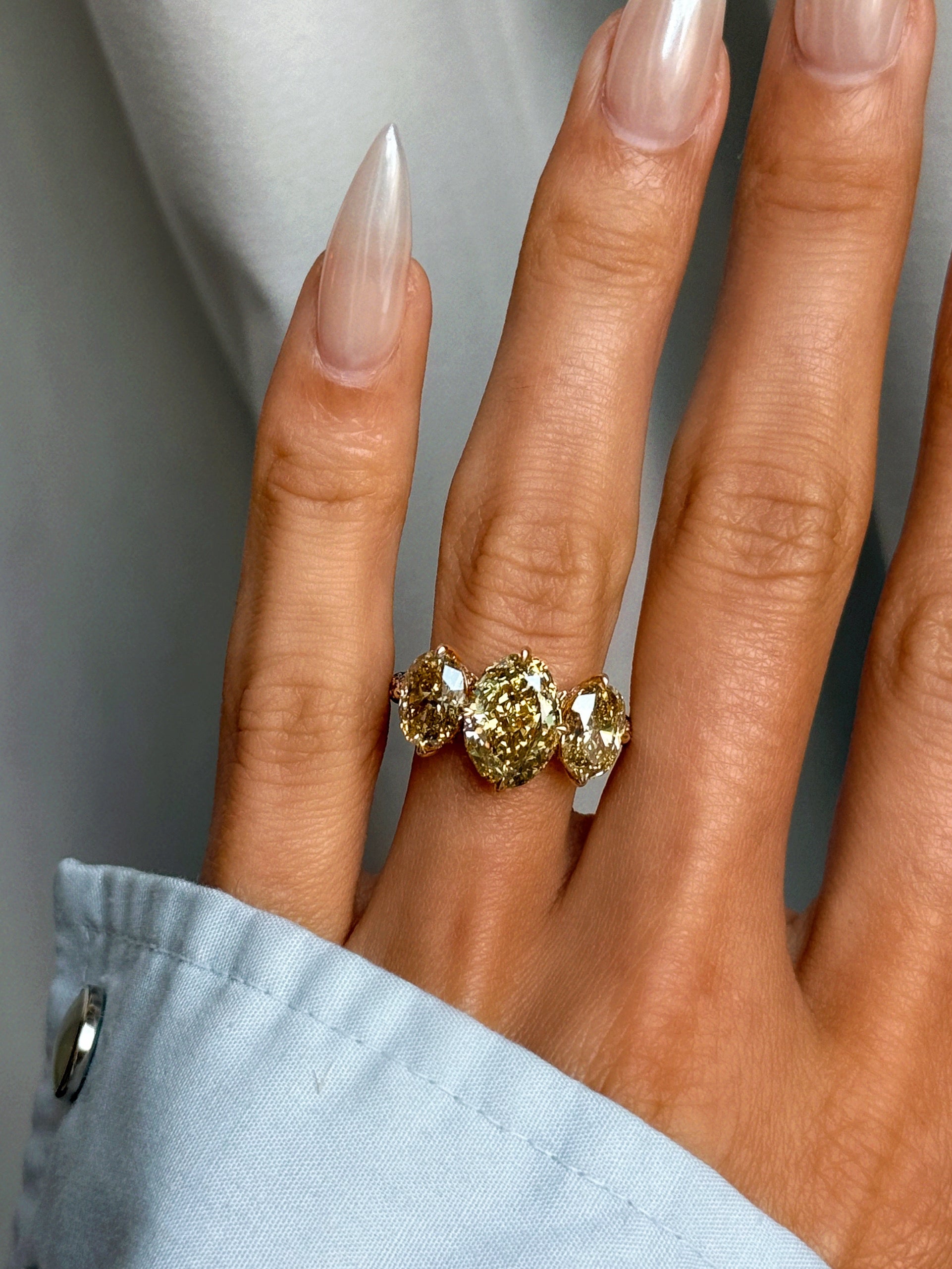 I JUST COULDN&#39;T IMAGINE A COLORLESS DIAMOND WHEN PRESENTED THE OPTION TO STARE AT THE SUNSETS // FANCY COLORED THREE STONE RING