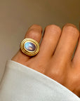 I AM NOT OF THIS WORLD, I HAVE ALWAYS KNOWN THIS TO BE A POWERFUL TRUTH // 22K GOLD MOONSTONE MOUNTAINS AND VALLEYS SIGNET