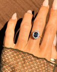 I'LL NEVER FORGET THAT NIGHT, WITH YOUR HAND IN MINE // VINTAGE SAPPHIRE AND DIAMOND HALO RING