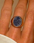 I CARRY STRENGTH AND VIGILANCE AND WITH IT I MOVE MOUNTAINS // LAPIS INTAGLIO TIFFANY & CO SIGNET