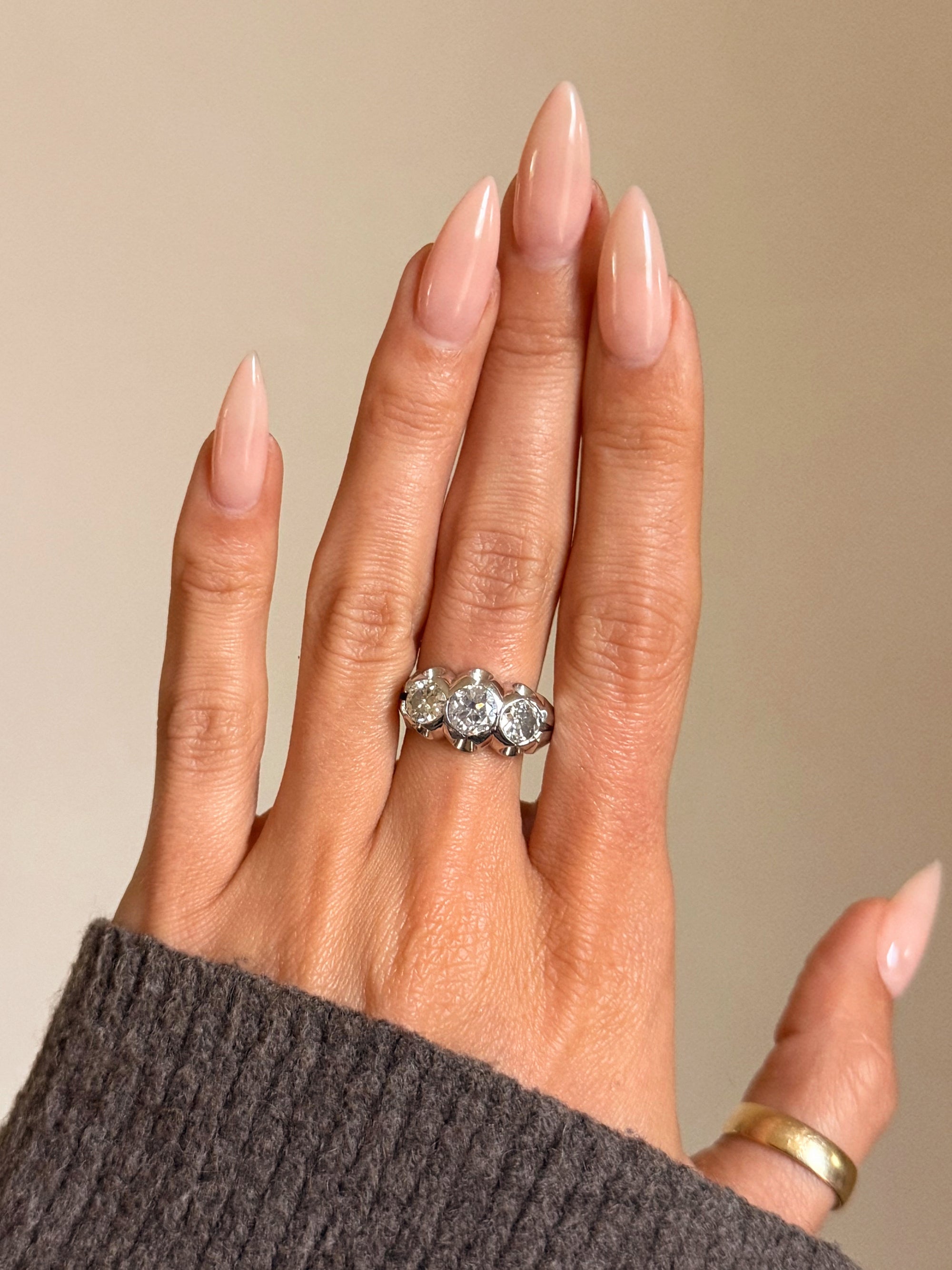 OF PAST, PRESENT, FUTURE AND LOVING WITH THE FULLNESS OF THE MOON // VINTAGE THREE STONE RING