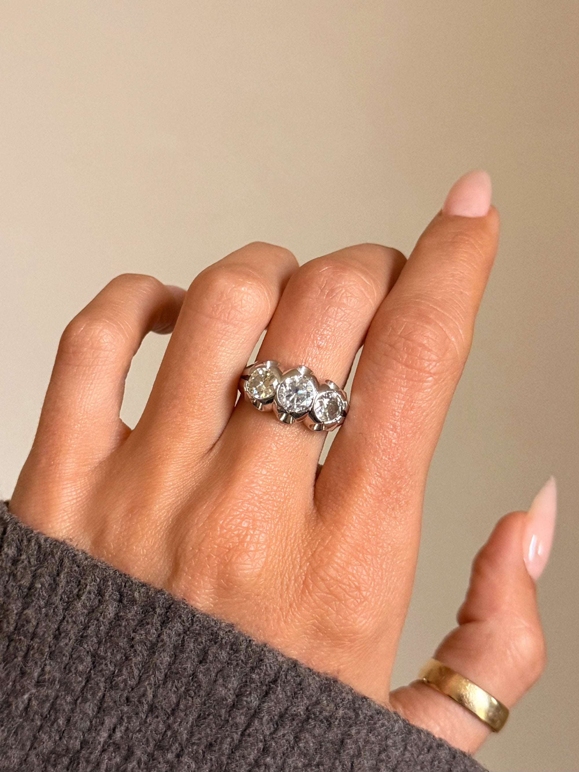 OF PAST, PRESENT, FUTURE AND LOVING WITH THE FULLNESS OF THE MOON // VINTAGE THREE STONE RING