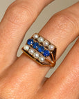 TAKE ME TO WHERE THE RIVER RUNS COOL AND FREE THROUGH THE MOUNTAIN TOPS // VINTAGE PEARL AND SAPPHIRE RING