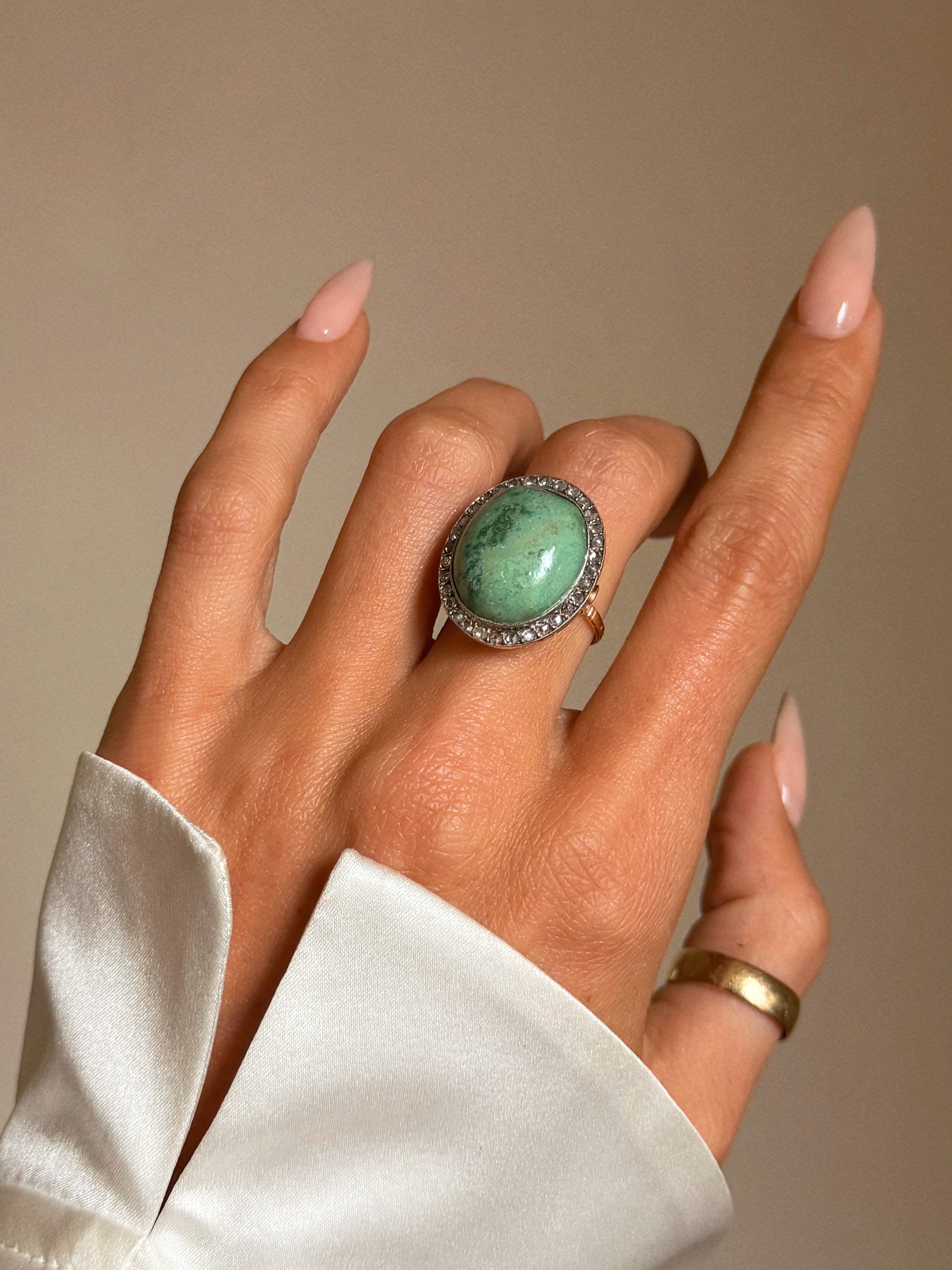 UNDERNEATH THE DESERT SKIES I RAN ACROSS THE RED DIRT LIKE I HAD BEEN REBORN // EDWARDIAN TURQUOISE AND DIAMOND RING