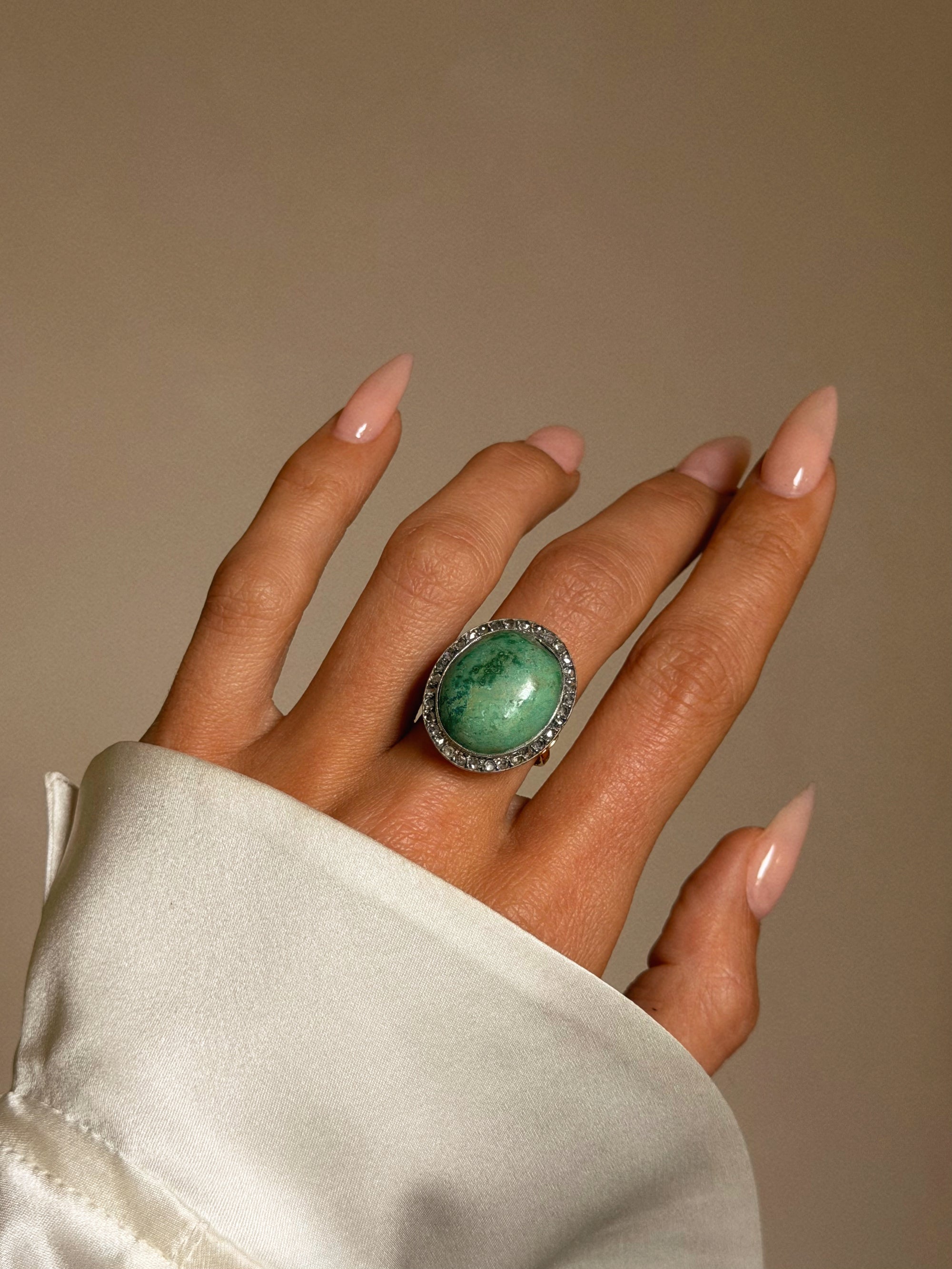 UNDERNEATH THE DESERT SKIES I RAN ACROSS THE RED DIRT LIKE I HAD BEEN REBORN // EDWARDIAN TURQUOISE AND DIAMOND RING