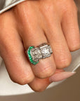 I MIGHT WRAP AROUND YOU BUT YOU'LL NEVER BE BOUND // ART DECO DIAMOND AND EMERALD BUCKLE RING
