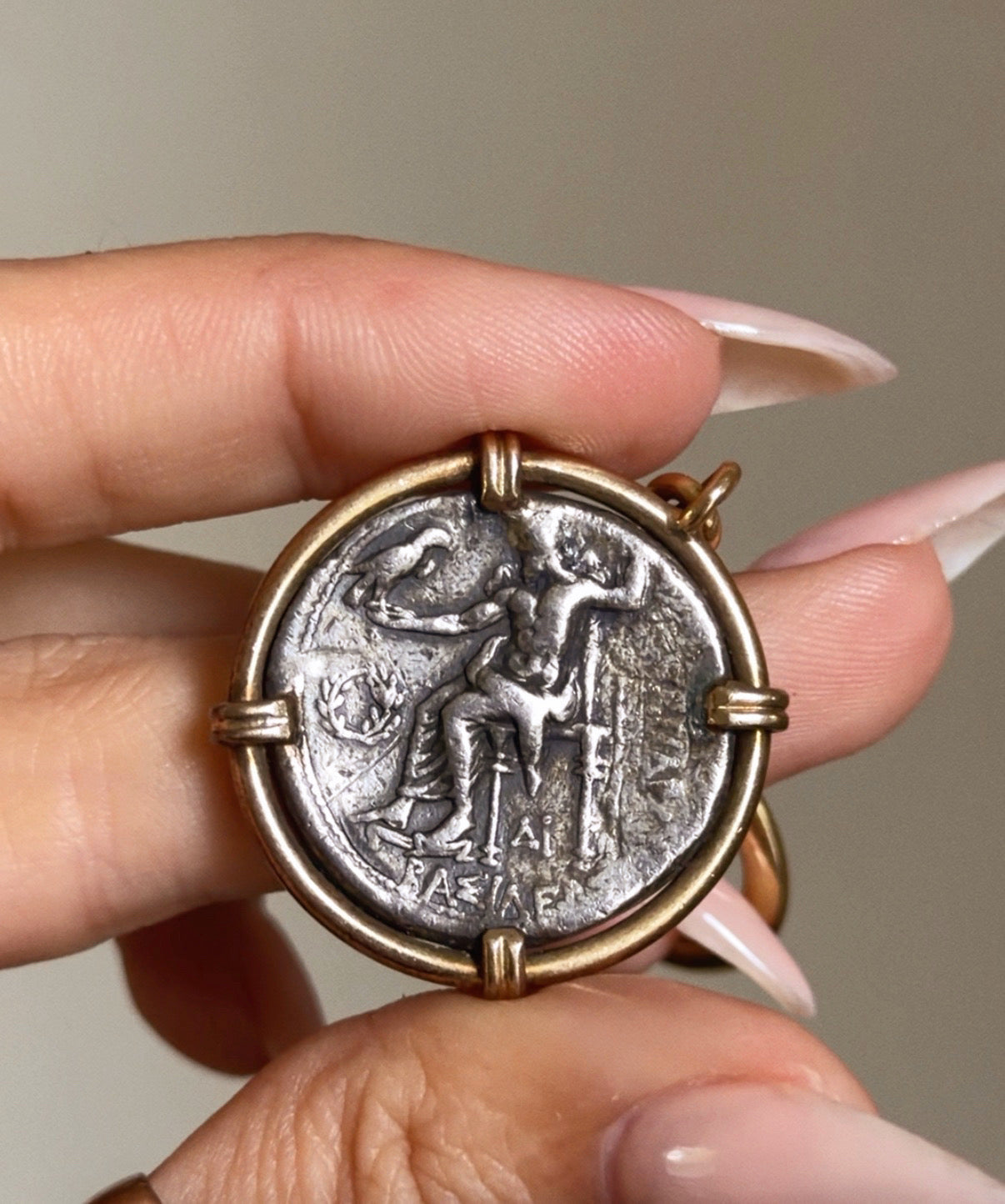 OF HERCULES AND LIONS AND THE QUEST FOR A FATHER'S APPROVAL // ANCIENT GREEK COIN WITH ANTIQUE FRENCH CLIP