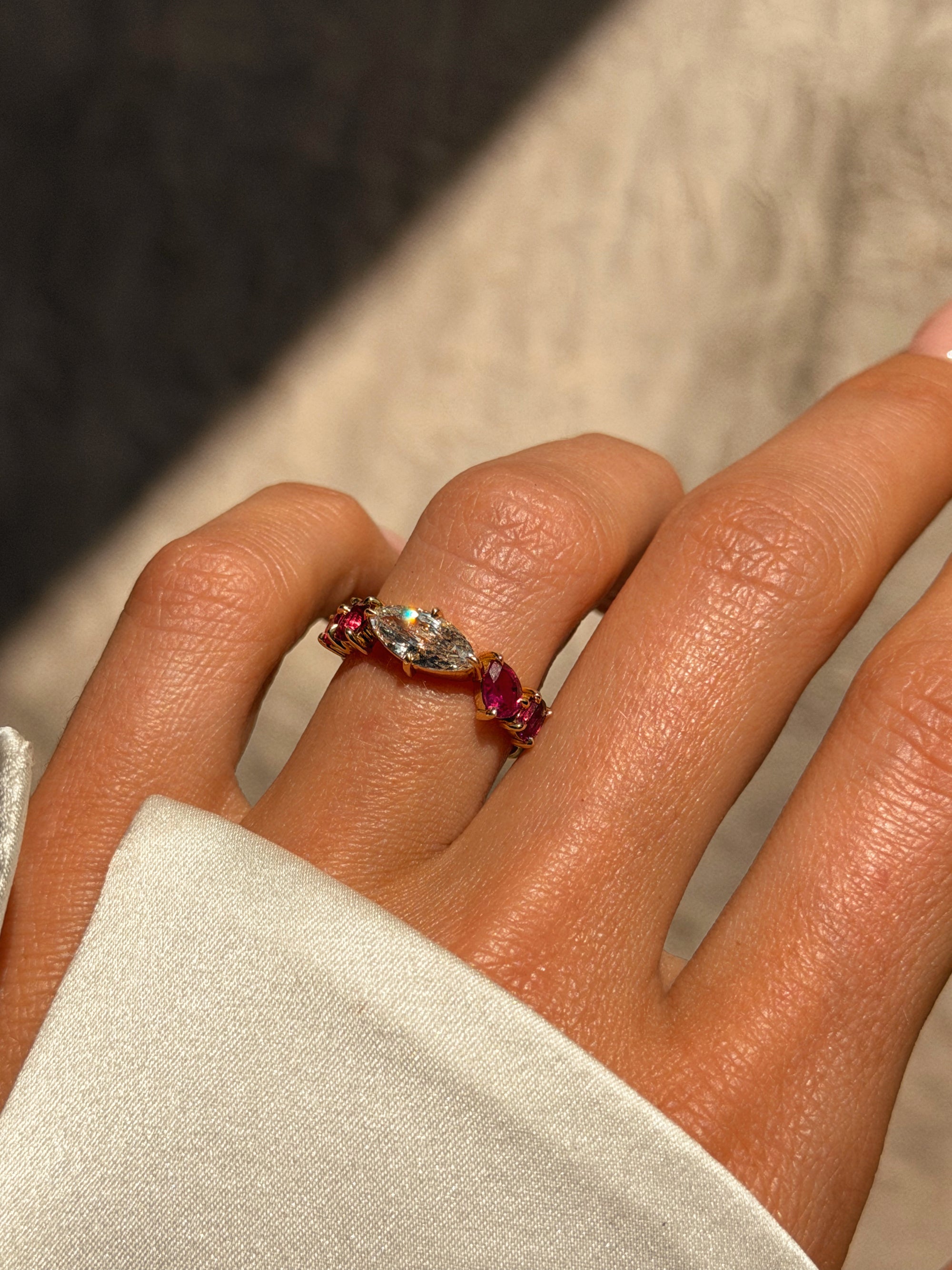 HERE I AM, WITH ALL THE BROKEN PIECES OF MY HEART AND ASKING IF YOU CAN SEE ME AS WHOLE // UNHEATED RUBY AND ANTIQUE MOVAL DIAMOND RING