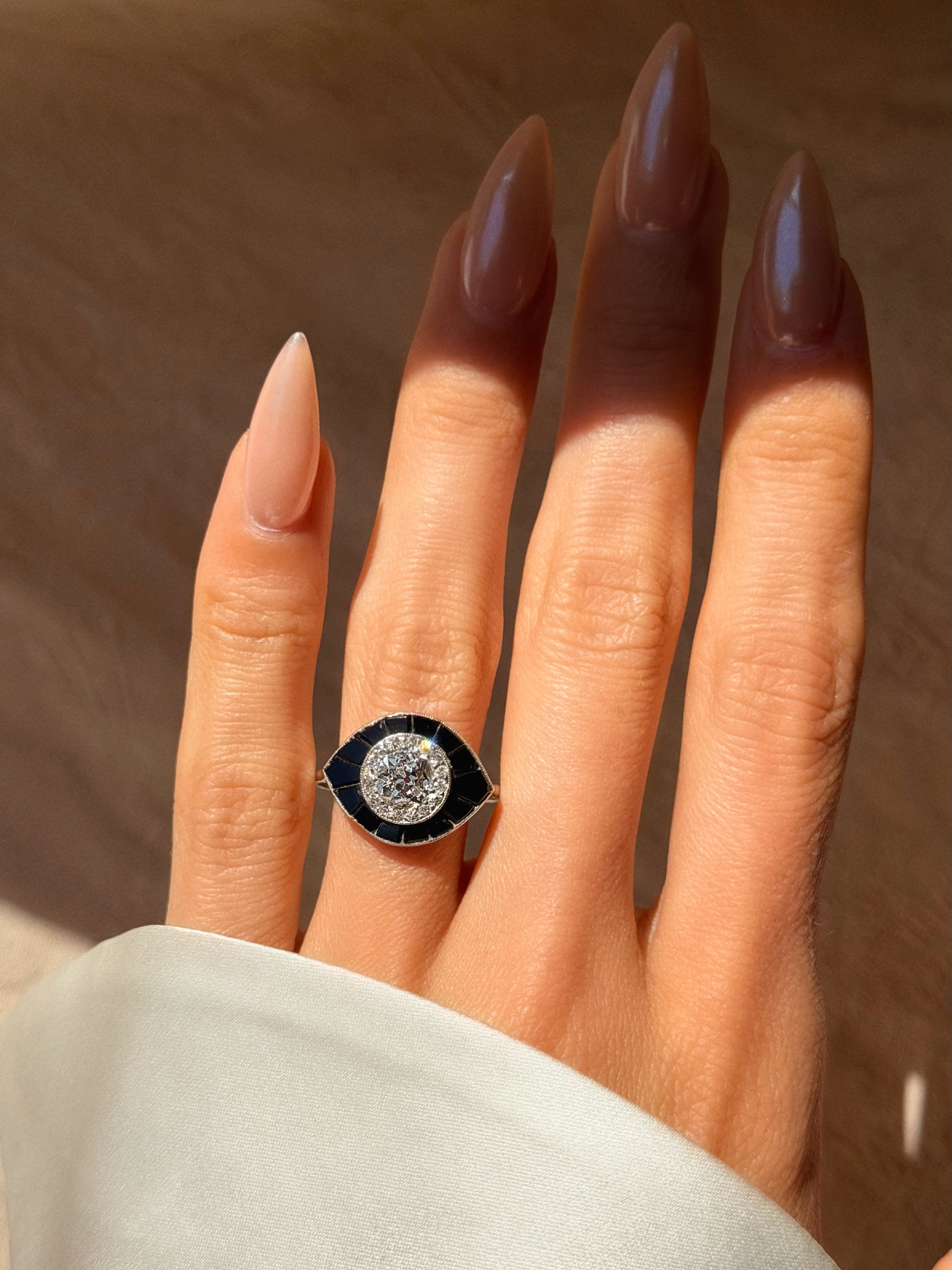 I AM PROTECTED, I AM WORTHY AND DIVINELY LOVED IN MY DARK AND MY LIGHT // ART DECO ONYX AND DIAMOND EVIL EYE RING