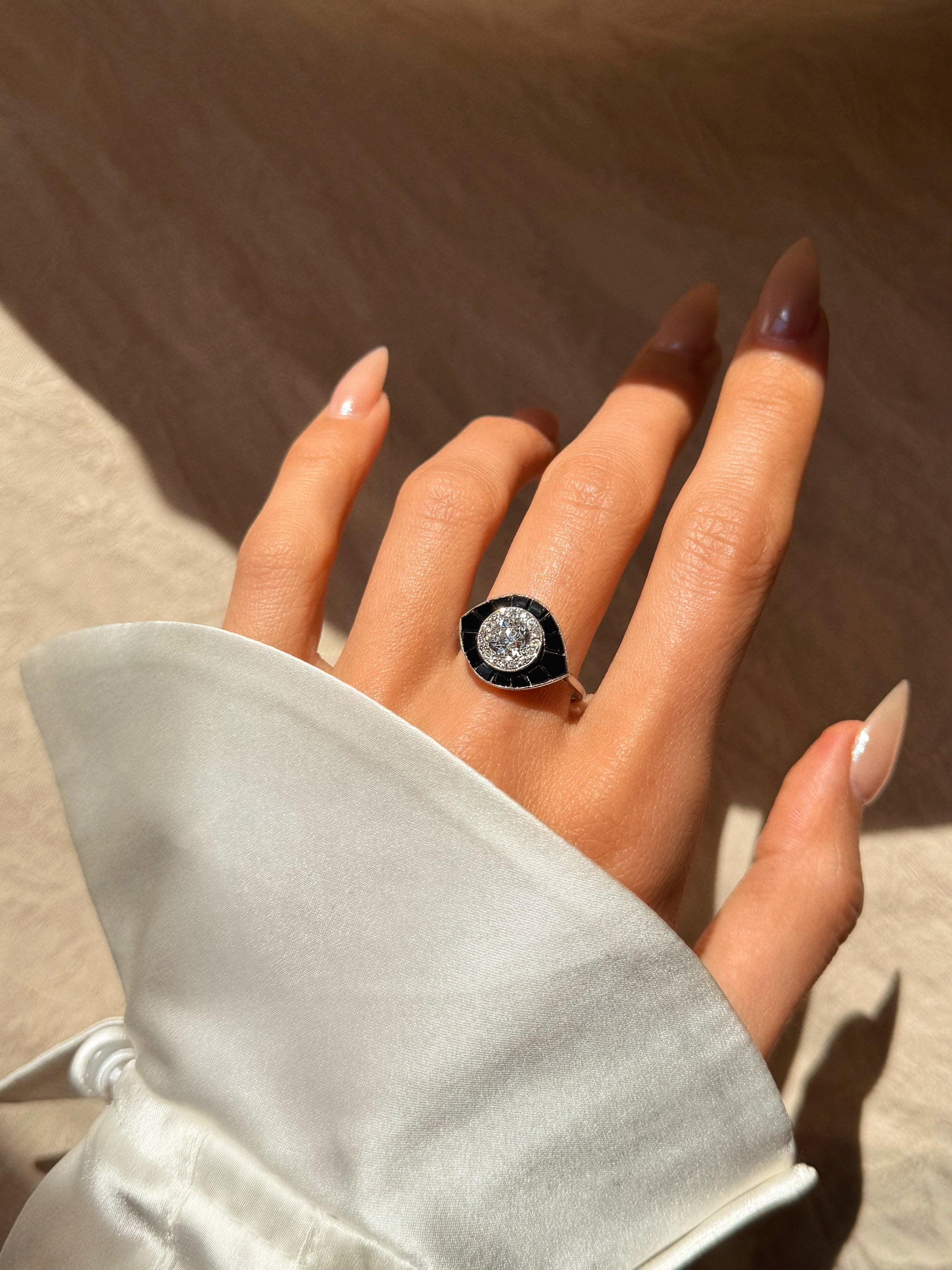 I AM PROTECTED, I AM WORTHY AND DIVINELY LOVED IN MY DARK AND MY LIGHT // ART DECO ONYX AND DIAMOND EVIL EYE RING
