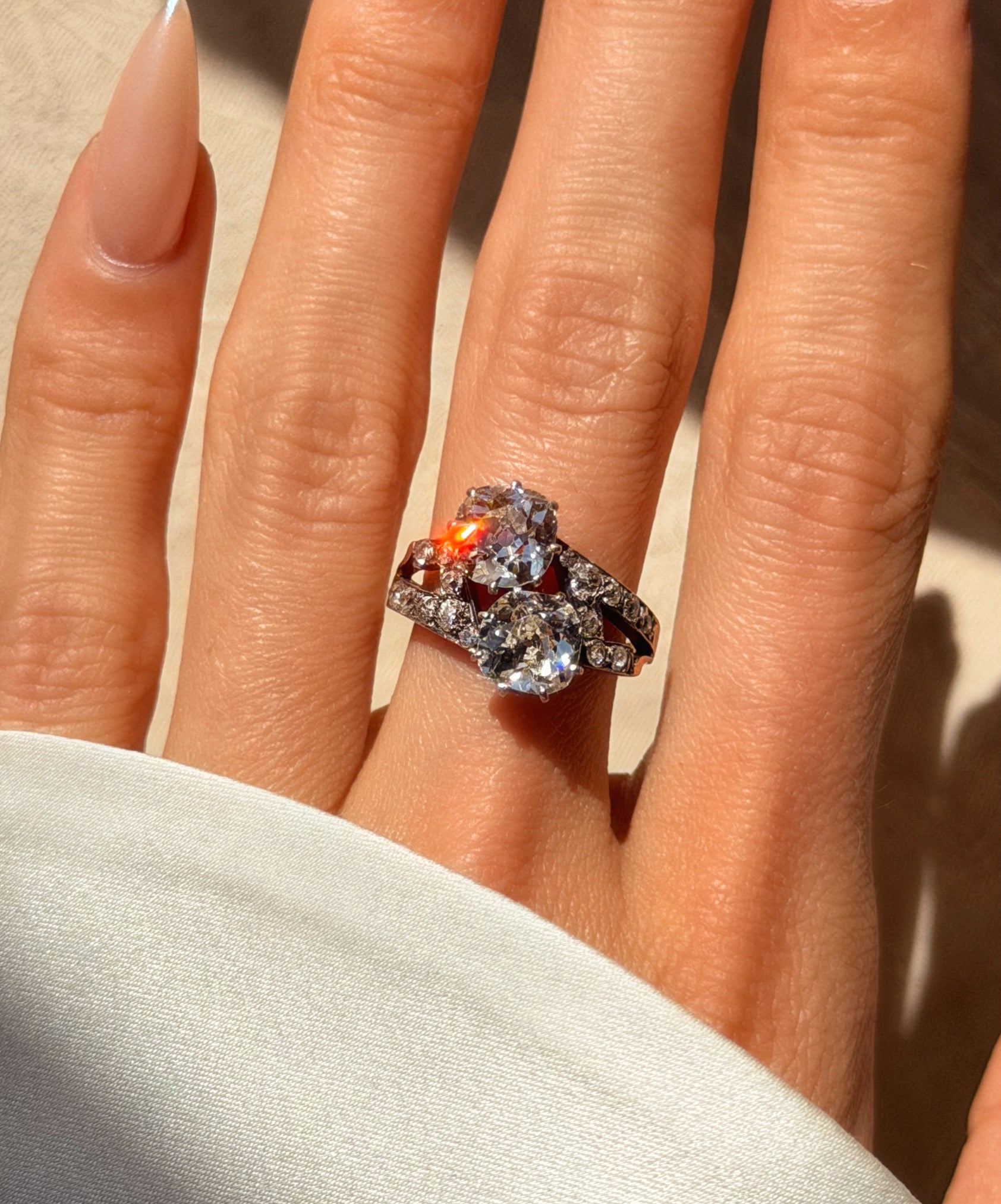 OF STAR CROSSED LOVERS AND THE WAY I NEED YOU // BEAUTIFUL VICTORIAN OLD MINE CUT DIAMOND BYPASS TOI ET MOI ENGAGEMENT RING