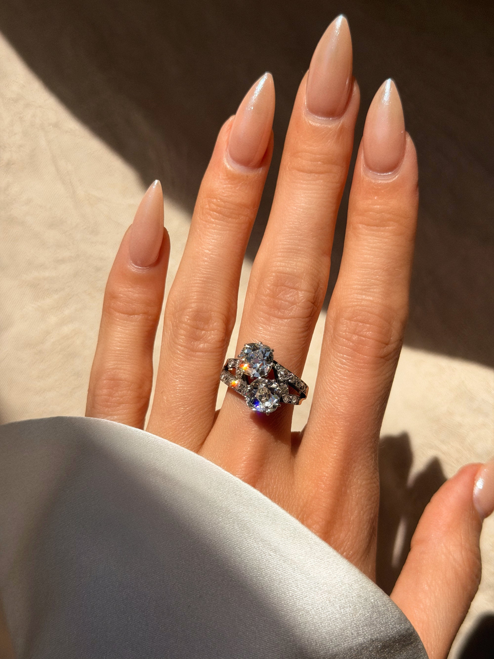 OF STAR CROSSED LOVERS AND THE WAY I NEED YOU // BEAUTIFUL VICTORIAN OLD MINE CUT DIAMOND BYPASS TOI ET MOI ENGAGEMENT RING