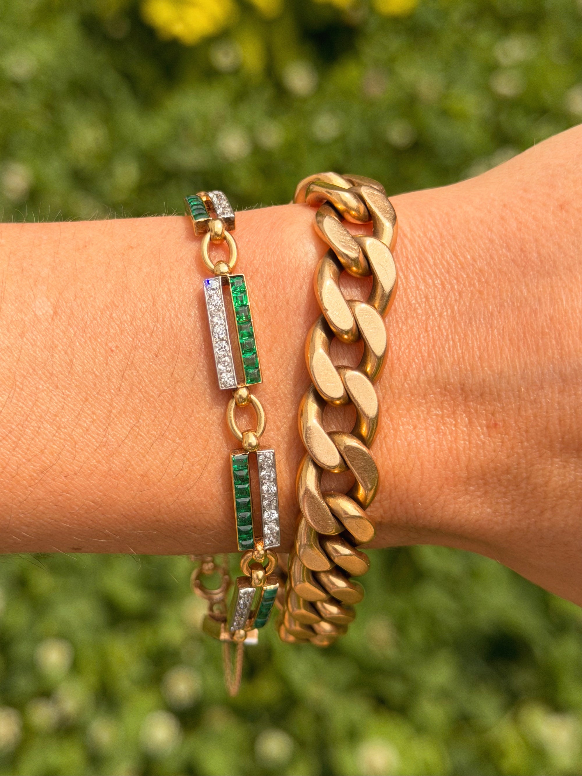 LAY YOUR HEAD DOWN HERE, LOVE ON THIS PATCH OF MOSS AND LISTEN TO THE TRICKLING STREAM // FRENCH DECO COLOMBIAN EMERALD AND OLD MINE CUT DIAMOND BRACELET