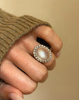 BY THE LIGHT OF THE BIG FAT MOON MY LOVE FOR YOU GREW // VINTAGE MOONSTONE AND DIAMOND HALO RING