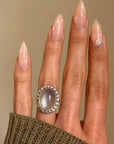 BY THE LIGHT OF THE BIG FAT MOON MY LOVE FOR YOU GREW // VINTAGE MOONSTONE AND DIAMOND HALO RING