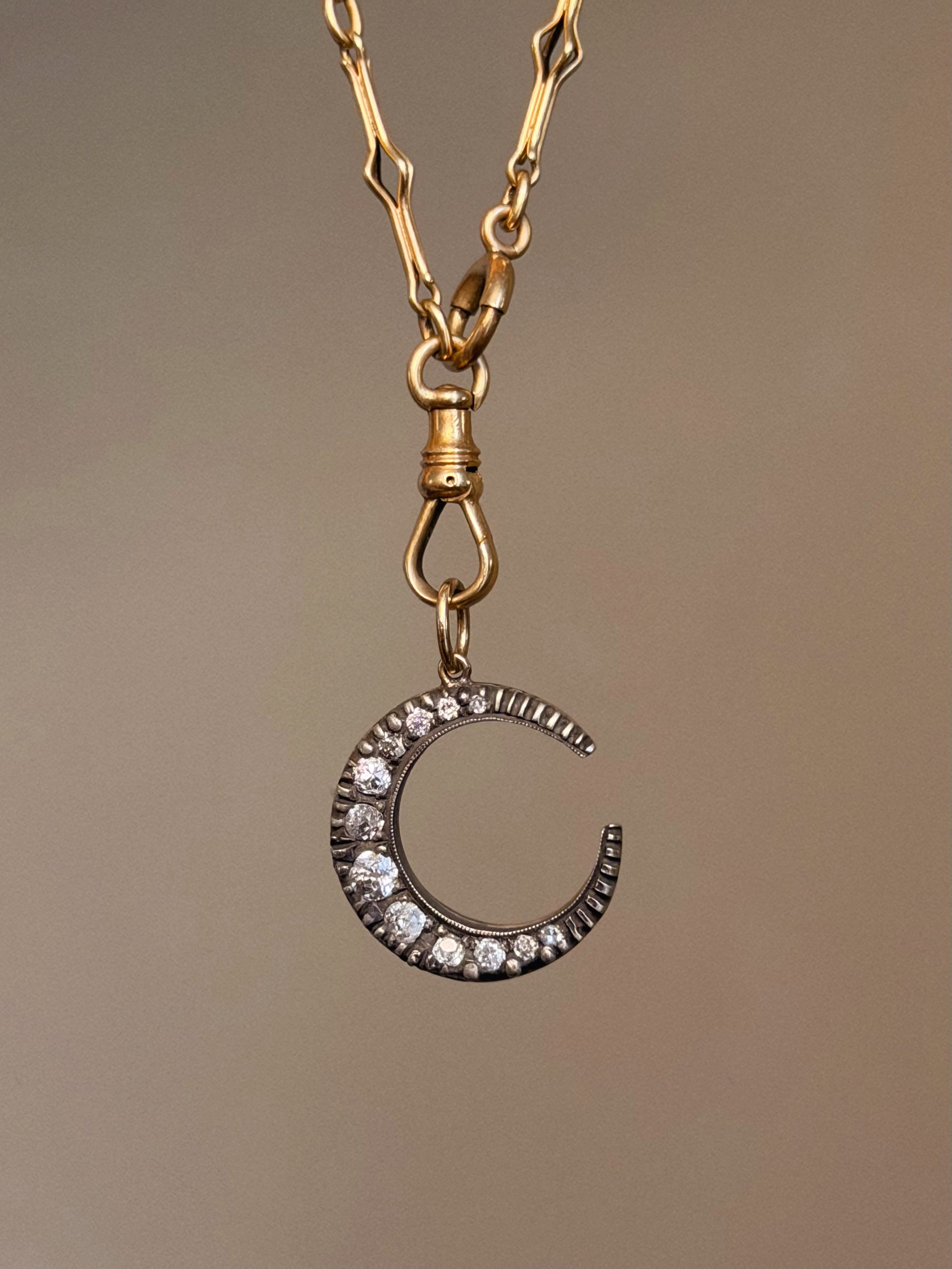 I'M JUST HANGING ON YOUR EVERY WORD // VINTAGE OLD MINE CUT DIAMOND CRESCENT MOON