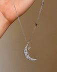 BUILD ME A CASTLE, 40 FEET HIGH // ROSE CUT DIAMOND ENCRUSTED CRESCENT MOON NECKLACE WITH STARS