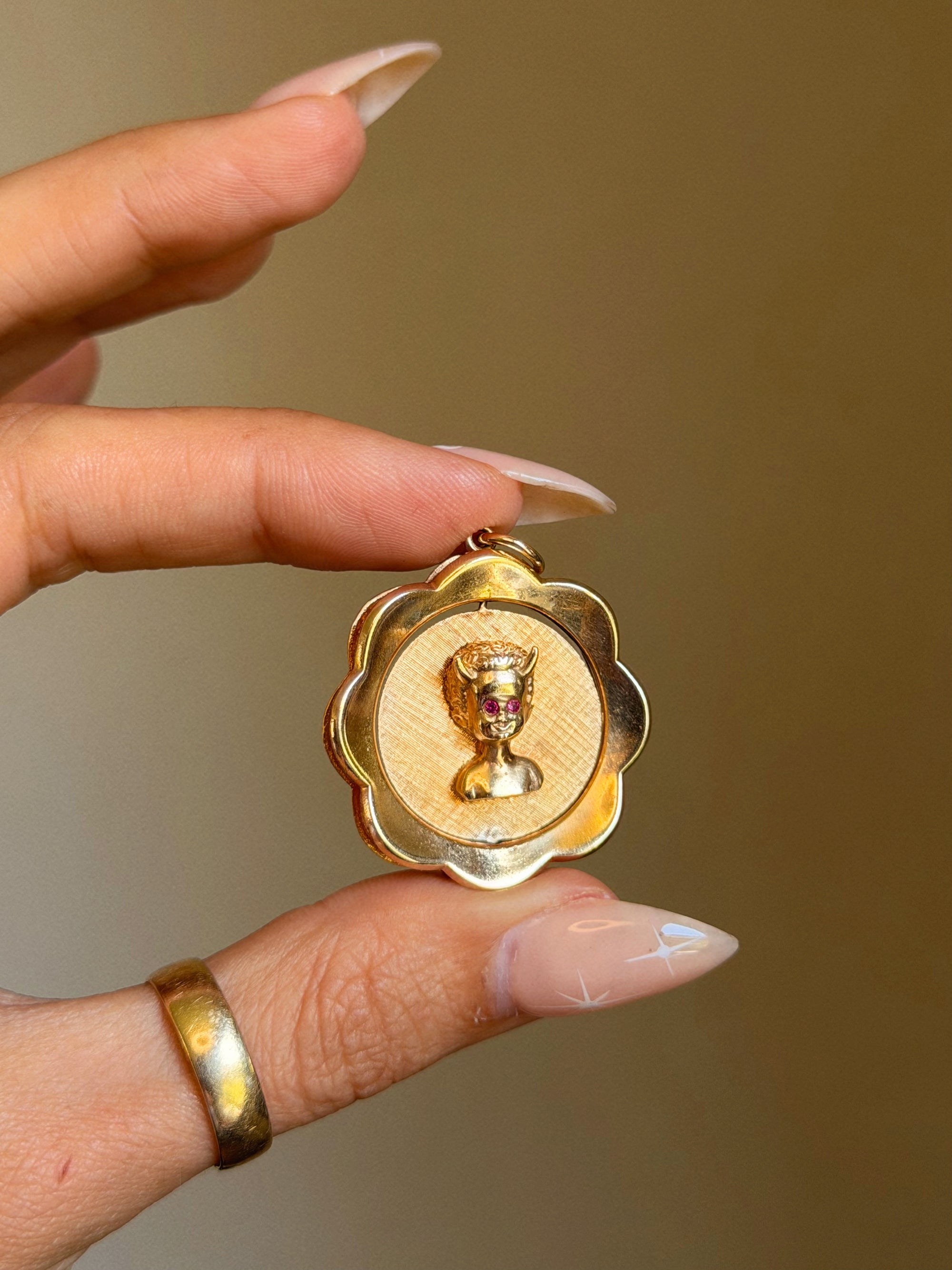 I'VE GOT AN ANGEL ON MY SHOULDER AND THE DEVIL ON THE OTHER, TAKE THEM FOR A SPIN // 1940'S SPINNER PENDANT