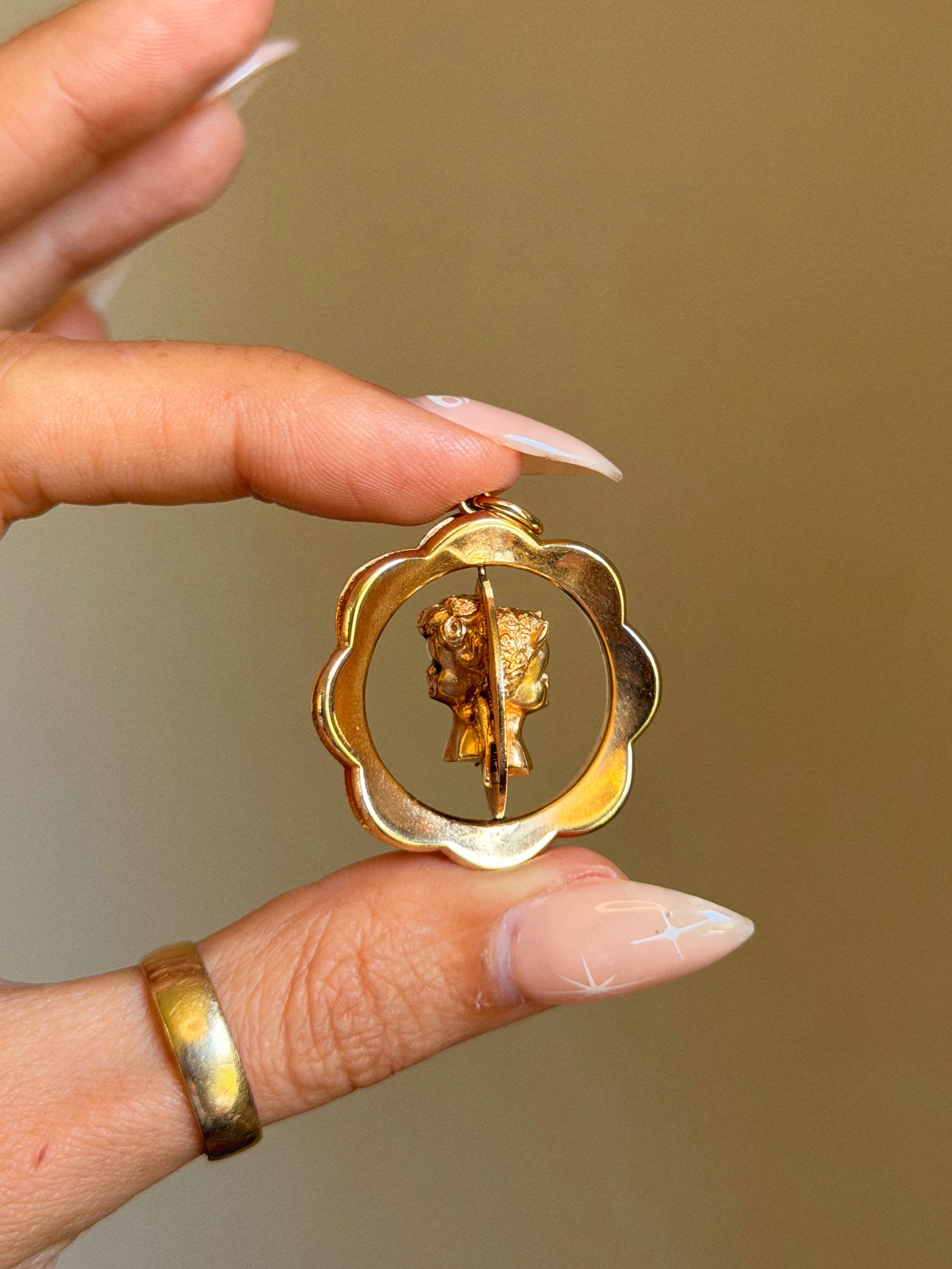 I'VE GOT AN ANGEL ON MY SHOULDER AND THE DEVIL ON THE OTHER, TAKE THEM FOR A SPIN // 1940'S SPINNER PENDANT