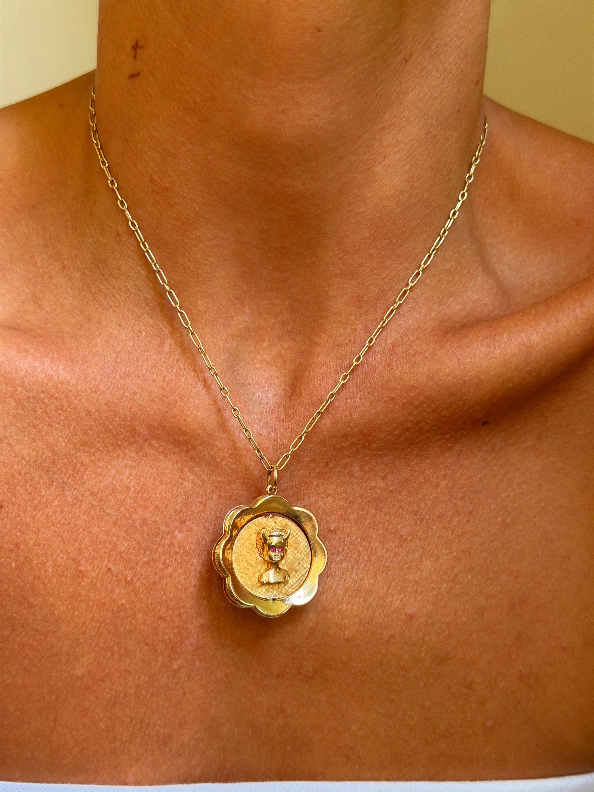 I'VE GOT AN ANGEL ON MY SHOULDER AND THE DEVIL ON THE OTHER, TAKE THEM FOR A SPIN // 1940'S SPINNER PENDANT