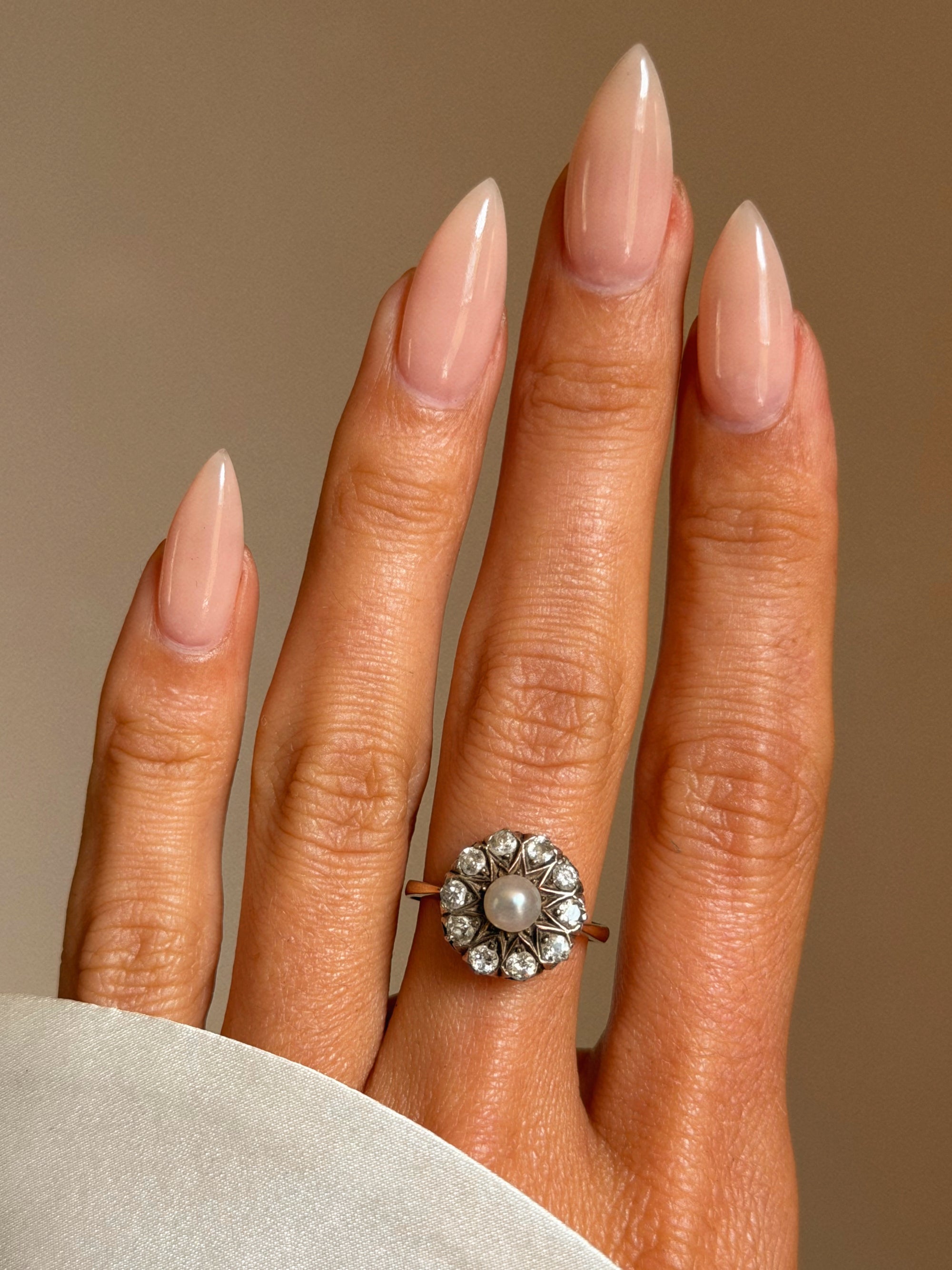 THE SUNFLOWERS IN MY GARDEN LEAN DOWN TO KISS ME AND I KNOW IT // VICTORIAN PEARL AND DIAMOND FLOWER RING
