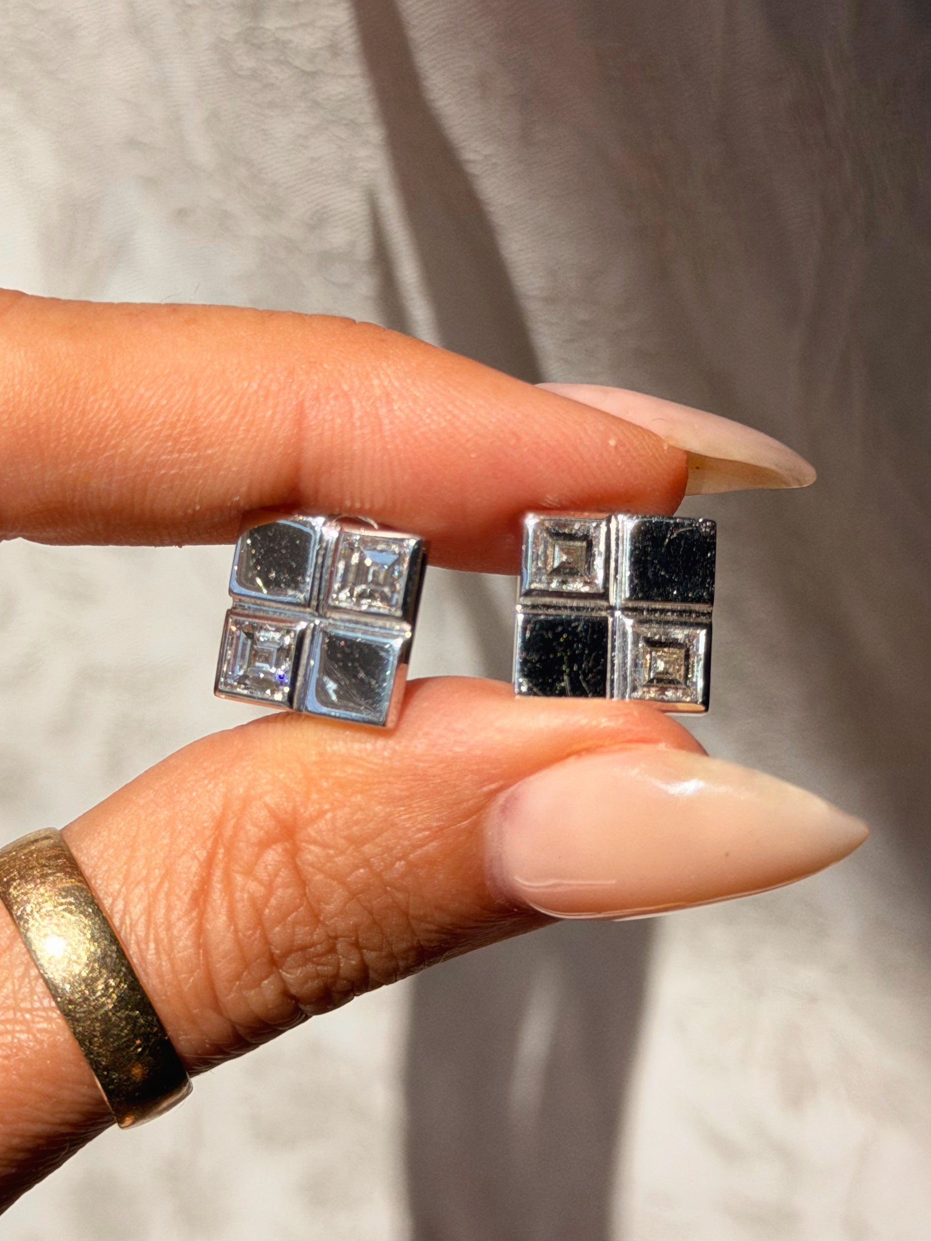 I'LL ROLL THE DICE AND GET LUCKY, ANYTIME // VINTAGE CARRE CUT DIAMOND EARRINGS