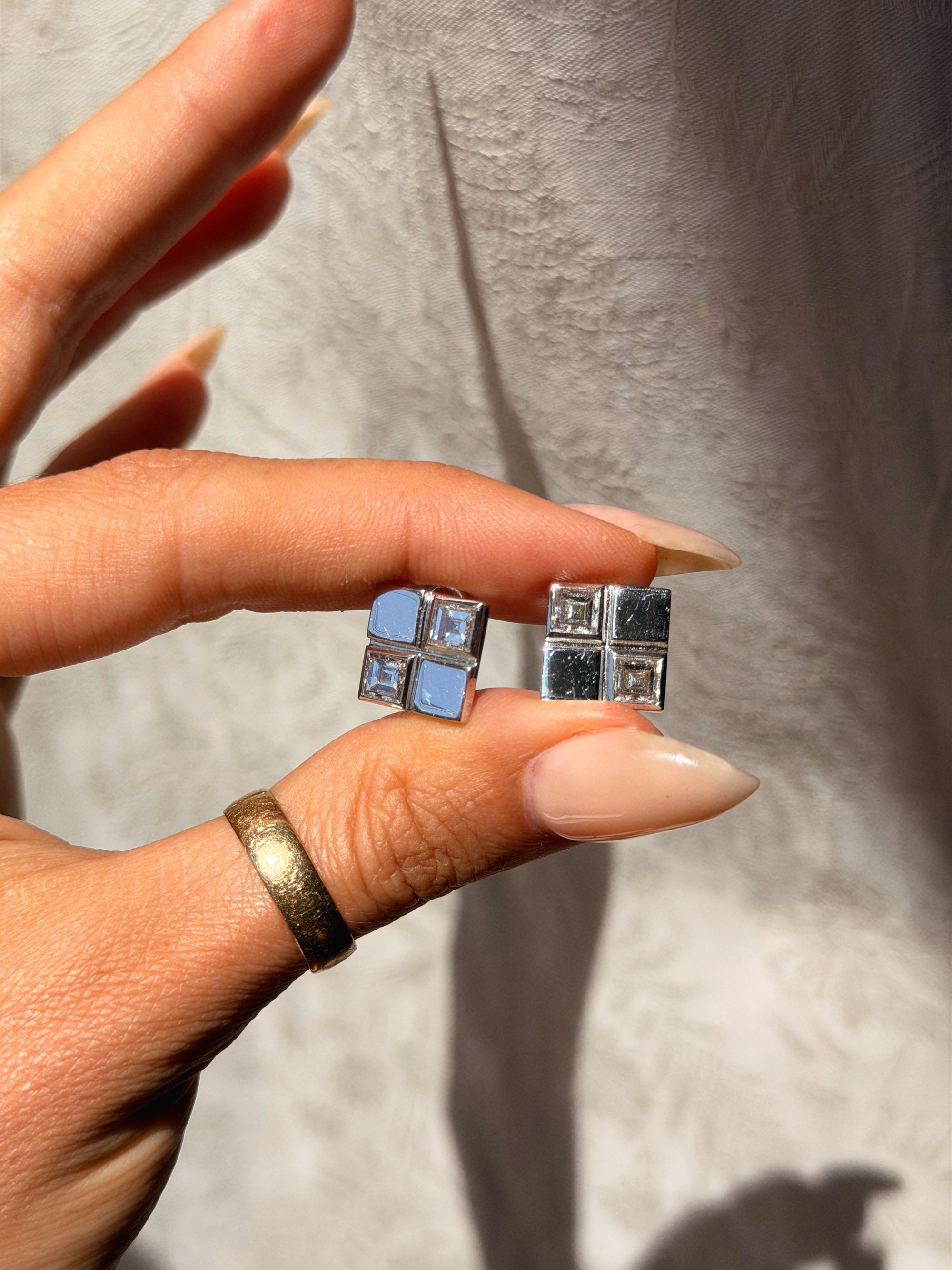 I'LL ROLL THE DICE AND GET LUCKY, ANYTIME // VINTAGE CARRE CUT DIAMOND EARRINGS