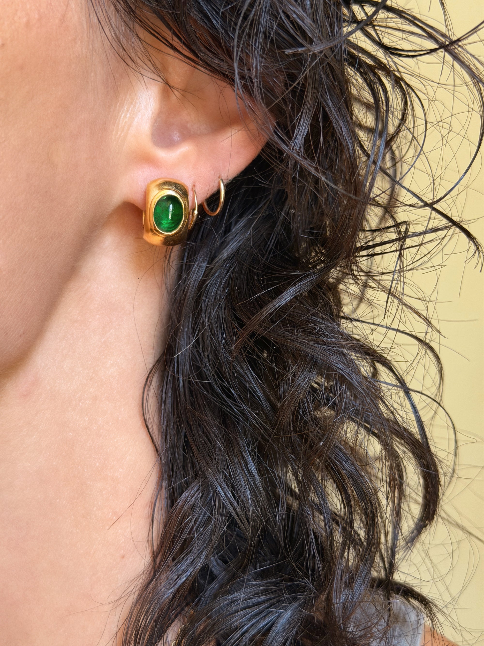 IN THE HEAT OF THE SUMMER EVERYTHING WAS SO LUSH AND VERDANT // GIA CERTIFIED BRAZILIAN EMERALD CABOCHON HUGGIE HOOPS